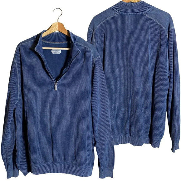 Tommy Bahama Other - Tommy Bahama Jeans 1/4 Zip Ribbed Knit Pullover Sweater Men's XXL Blue Stretch